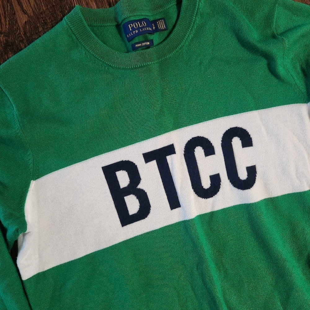 Polo Ralph Lauren “BTCC” graphic sweater green pima cotton preppy size small